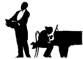 De 'grote' - in dubbele betekenis - Messchaert en Julius Röntgen tijdens een concert (karikatuur door Dr. Otto Boehler)
